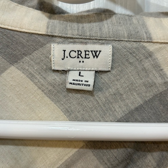 J. Crew Flannel Popover Henley Boyfriend Fit Ivory & Gray Long Sleeve Women Sz L - Picture 3 of 8